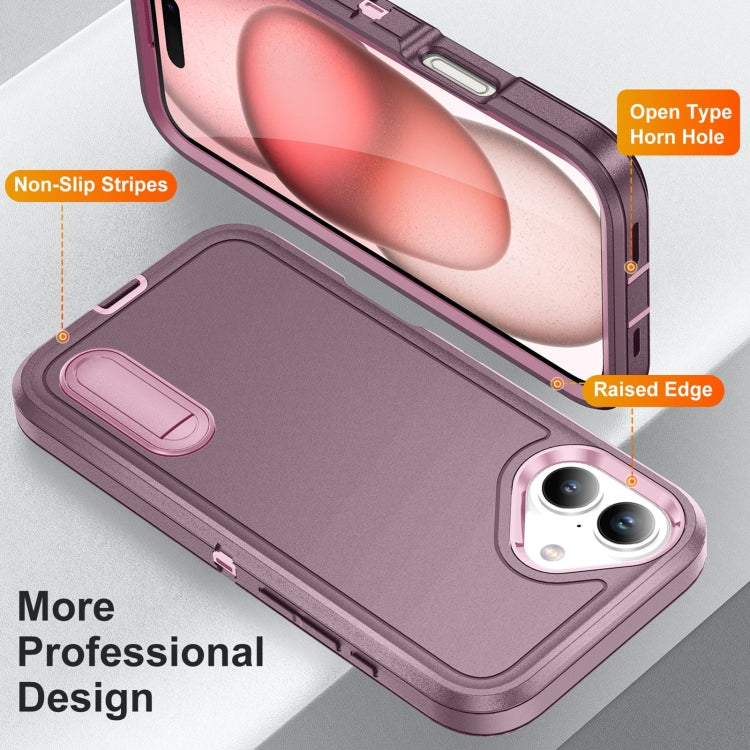 For iPhone 16 Rugged PC + Silicone Phone Case with Holder(Purple+Pink) - iPhone 16 Cases by buy2fix | Online Shopping UK | buy2fix