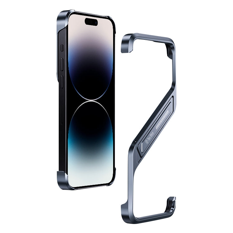 For iPhone 14 Pro Max S-shaped Stand Frameless Metal Phone Case(Grey) - iPhone 14 Pro Max Cases by buy2fix | Online Shopping UK | buy2fix