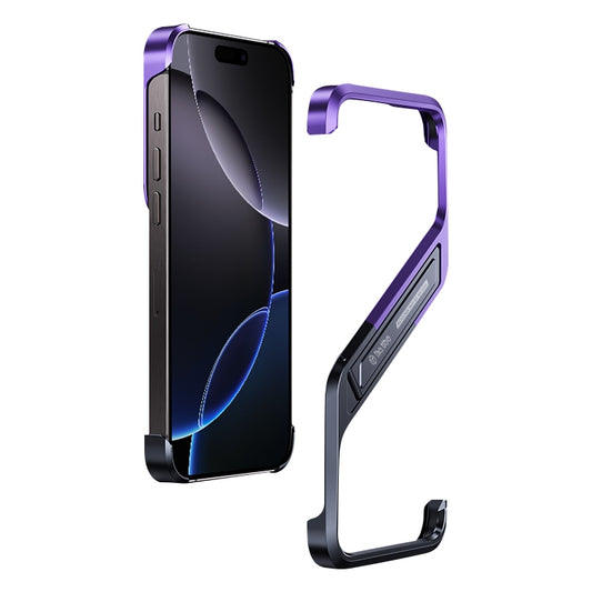 For iPhone 16 Pro S-shaped Stand Frameless Metal Phone Case(Black Purple) - iPhone 16 Pro Cases by buy2fix | Online Shopping UK | buy2fix