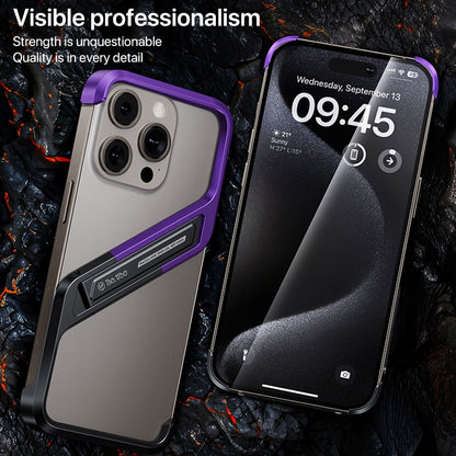 For iPhone 16 Pro S-shaped Stand Frameless Metal Phone Case(Black Purple) - iPhone 16 Pro Cases by buy2fix | Online Shopping UK | buy2fix