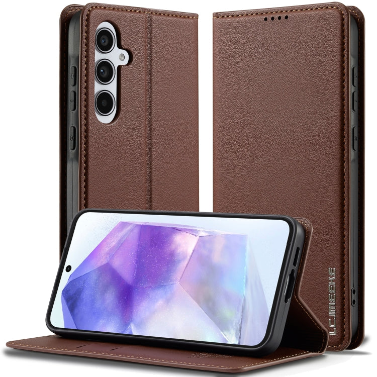 For Samsung Galaxy S24 FE 5G LC.IMEEKE L1 Series Frosted Fine Texture PU Phone Case(Brown) - Galaxy S24 FE 5G Cases by LC.IMEEKE | Online Shopping UK | buy2fix