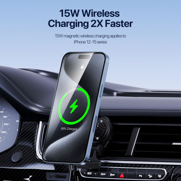 V5 15W Qi2 Air Outlet Car Transparent Magnetic Wireless Charging Holder(Black) - Wireless Charger Holders by buy2fix | Online Shopping UK | buy2fix