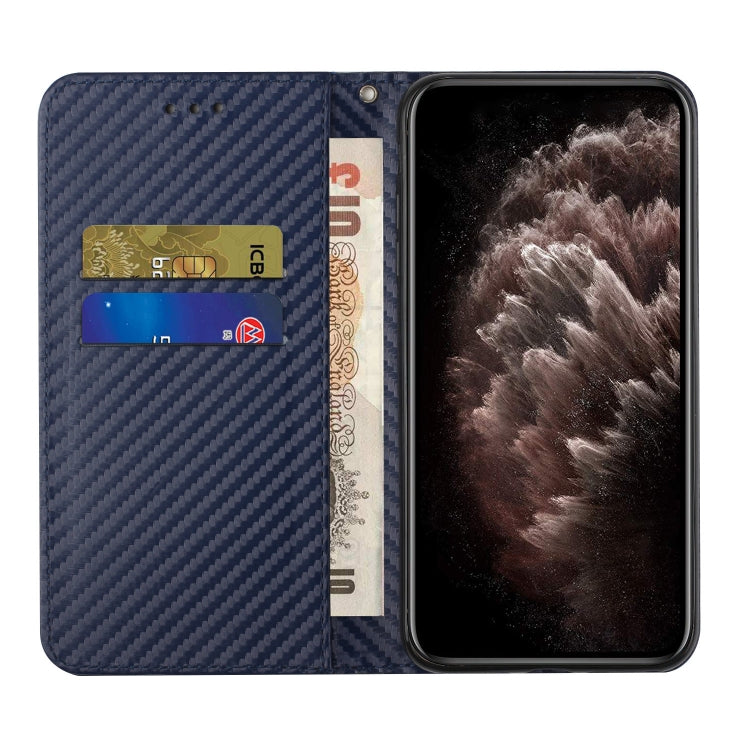 For iPhone 16 Plus Carbon Fiber Texture Magnetic Flip Leather Phone Case(Blue) - iPhone 16 Plus Cases by buy2fix | Online Shopping UK | buy2fix