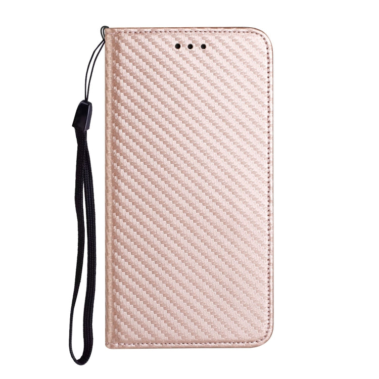 For iPhone 16 Plus Carbon Fiber Texture Magnetic Flip Leather Phone Case(Rose Gold) - iPhone 16 Plus Cases by buy2fix | Online Shopping UK | buy2fix