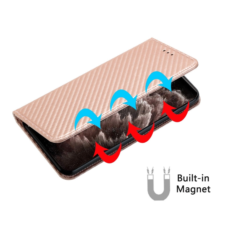 For iPhone 16 Plus Carbon Fiber Texture Magnetic Flip Leather Phone Case(Rose Gold) - iPhone 16 Plus Cases by buy2fix | Online Shopping UK | buy2fix