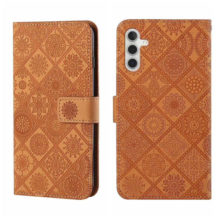 For Samsung Galaxy S25 5G Ethnic Style Embossed Pattern Leather Phone Case(Brown) - Galaxy S25 5G Cases by buy2fix | Online Shopping UK | buy2fix