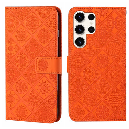 For Samsung Galaxy S25 Ultra 5G Ethnic Style Embossed Pattern Leather Phone Case(Orange) - Galaxy S25 Ultra 5G Cases by buy2fix | Online Shopping UK | buy2fix