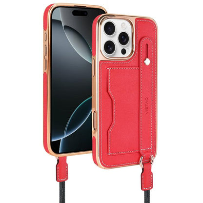 For iPhone 16 Pro Max VIETAO Card Slot Wristband Phone Case with Lanyard(Red) - iPhone 16 Pro Max Cases by VIETAO | Online Shopping UK | buy2fix