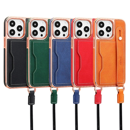 For iPhone 16 VIETAO Card Slot Wristband Phone Case with Lanyard(Orange) - iPhone 16 Cases by VIETAO | Online Shopping UK | buy2fix