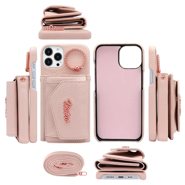 For iPhone 15 Pro Max VIETAO Ring Holder Wallet PU Phone Case with Lanyard(White) - iPhone 15 Pro Max Cases by VIETAO | Online Shopping UK | buy2fix