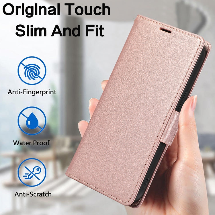 For iPhone 16 Plus Side Buckle RFID Anti-theft Leather Phone Case(Rose Gold) - iPhone 16 Plus Cases by buy2fix | Online Shopping UK | buy2fix