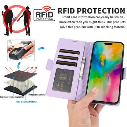 For iPhone 16 Pro Max Side Buckle RFID Anti-theft Leather Phone Case(Light Purple) - iPhone 16 Pro Max Cases by buy2fix | Online Shopping UK | buy2fix