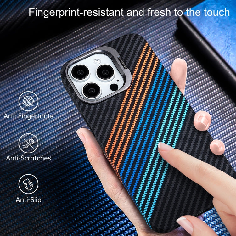 For iPhone 16 Pro Carbon Fiber Lens Holder Phone Case(Black) - iPhone 16 Pro Cases by buy2fix | Online Shopping UK | buy2fix