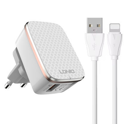 LDNIO A1204Q QC3.0 18W USB Fast Charger with 1m USB to 8 Pin Cable, Plug Type:EU Plug(White Gold) - USB Charger by LDNIO | Online Shopping UK | buy2fix