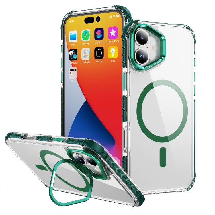 For iPhone 16 Plus Rainbow Series Transparent MagSafe Lens Holder Phone Case(Green) - iPhone 16 Plus Cases by buy2fix | Online Shopping UK | buy2fix