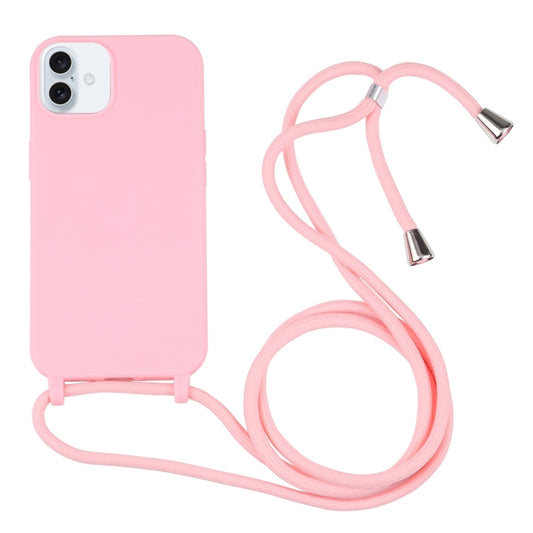 For iPhone 16 Candy Colors TPU Protective Phone Case with Lanyard(Pink) - iPhone 16 Cases by buy2fix | Online Shopping UK | buy2fix