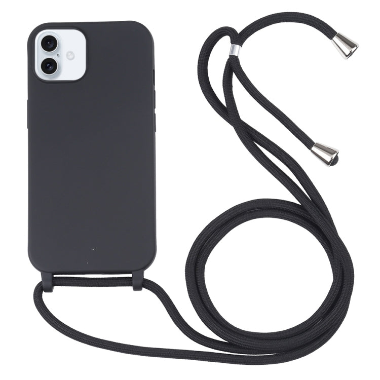 For iPhone 16 Candy Colors TPU Protective Phone Case with Lanyard(Black) - iPhone 16 Cases by buy2fix | Online Shopping UK | buy2fix