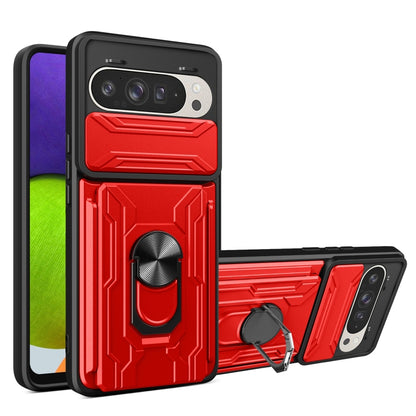 For Google Pixel 9 / 9 Pro Sliding Camshield TPU+PC Phone Case with Card Slot(Red) - Google Cases by buy2fix | Online Shopping UK | buy2fix