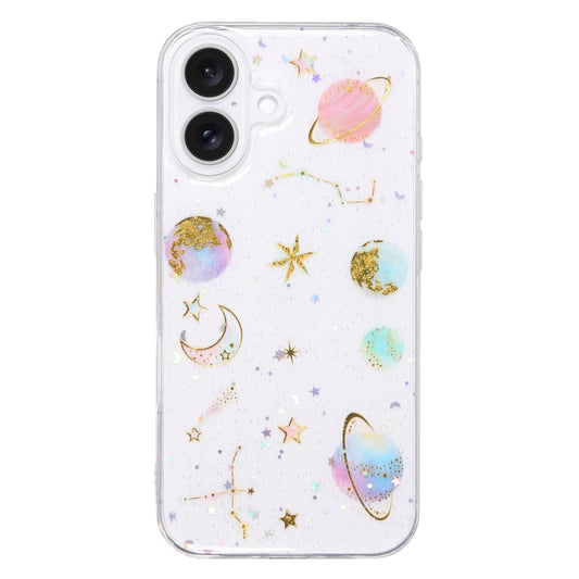 For iPhone 16 Plus Cosmic Star Glitter Epoxy TPU Phone Case(Transparent Pink) - iPhone 16 Plus Cases by buy2fix | Online Shopping UK | buy2fix