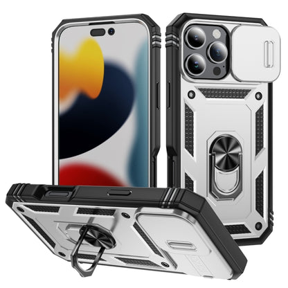 For iPhone 16 Pro Max Sliding Camshield TPU + PC Phone Case with Holder(White+Black) - iPhone 16 Pro Max Cases by buy2fix | Online Shopping UK | buy2fix