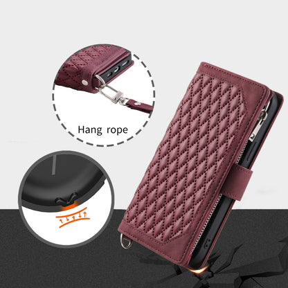 For Google Pixel 9 Pro XL Grid Texture Zipper Leather Phone Case with Lanyard(Wine Red) - Google Cases by buy2fix | Online Shopping UK | buy2fix