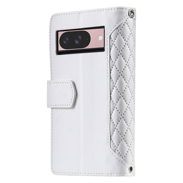 For Google Pixel 9 / 9 Pro Grid Texture Zipper Leather Phone Case with Lanyard(White) - Google Cases by buy2fix | Online Shopping UK | buy2fix