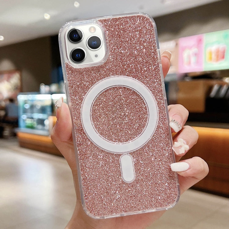 For iPhone 11 Pro Max Acrylic Transparent Glitter MagSafe Phone Case(Pink) - iPhone 11 Pro Max Cases by buy2fix | Online Shopping UK | buy2fix