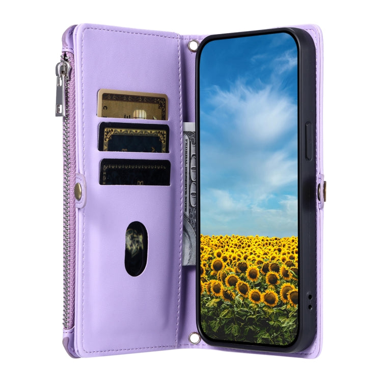 For Google Pixel 9 / 9 Pro Leather Stitching Multi-card Slot Zipper Phone Case(Purple) - Google Cases by buy2fix | Online Shopping UK | buy2fix