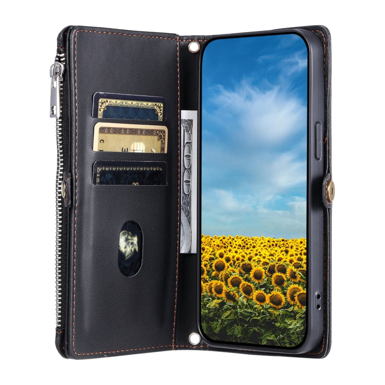 For Google Pixel 9 / 9 Pro Leather Stitching Multi-card Slot Zipper Phone Case(Black) - Google Cases by buy2fix | Online Shopping UK | buy2fix