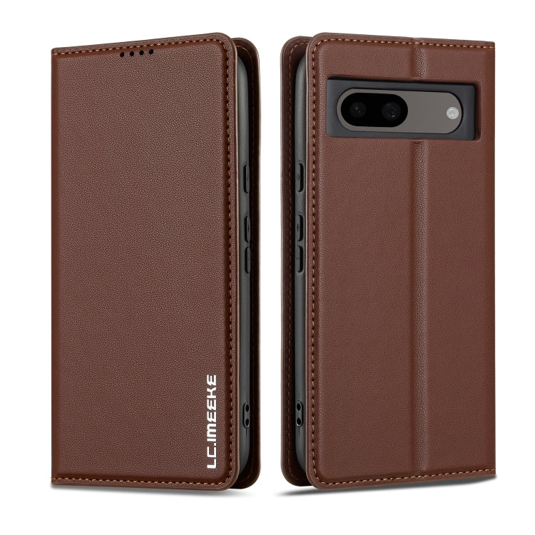 For Google Pixel 8A LC.IMEEKE L1 Series Frosted Fine Texture PU Phone Case(Brown) - Google Cases by LC.IMEEKE | Online Shopping UK | buy2fix