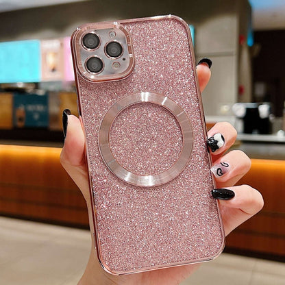 For iPhone 12 Pro Max Electroplating Pure Color Glitter Powder MagSafe Phone Case(Pink) - iPhone 12 Pro Max Cases by buy2fix | Online Shopping UK | buy2fix