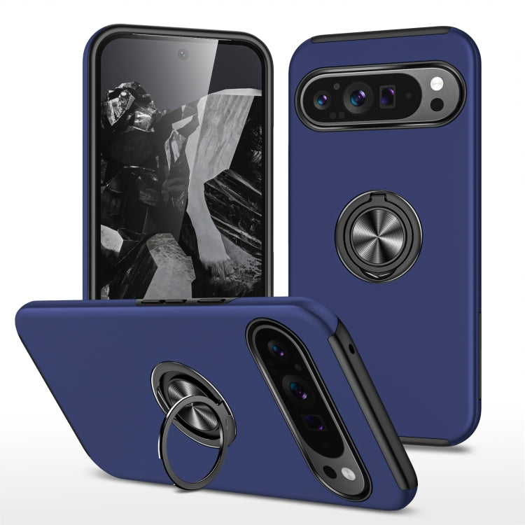 For Google Pixel 9 Pro PC Hybrid TPU Magnetic Ring Holder Phone Case(Navy Blue) - Google Cases by buy2fix | Online Shopping UK | buy2fix