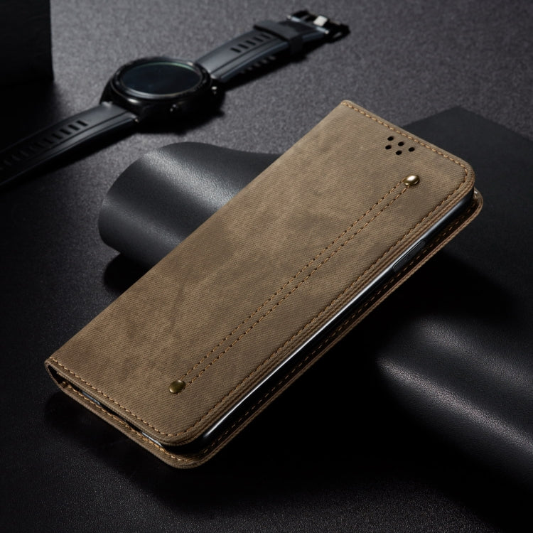 For Redmi K70 Ultra 5G Denim Texture Casual Style Horizontal Flip Leather Case(Khaki) - Xiaomi Cases by buy2fix | Online Shopping UK | buy2fix