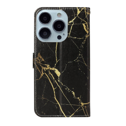 For iPhone 16 Pro Max Colored Drawing Marble Pattern Leather Phone Case(Black Gold Marble) - iPhone 16 Pro Max Cases by buy2fix | Online Shopping UK | buy2fix