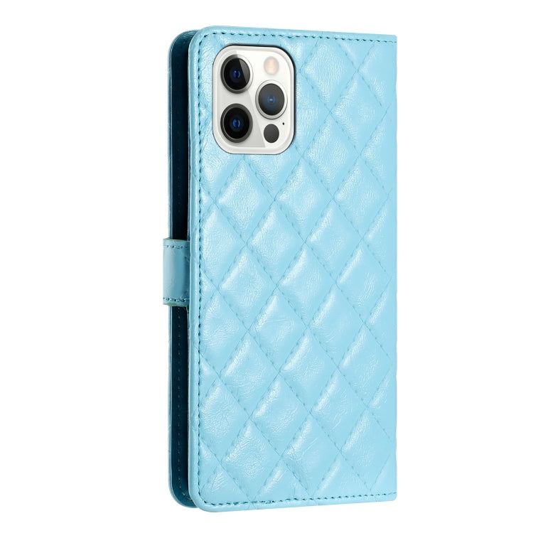 For iPhone 16 Pro Rhombus Lattice Texture Leather Phone Case(Light Blue) - iPhone 16 Pro Cases by buy2fix | Online Shopping UK | buy2fix