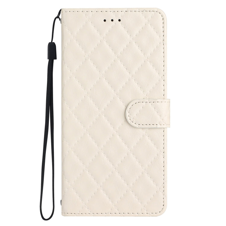 For iPhone 16 Plus Rhombus Lattice Texture Leather Phone Case(White) - iPhone 16 Plus Cases by buy2fix | Online Shopping UK | buy2fix