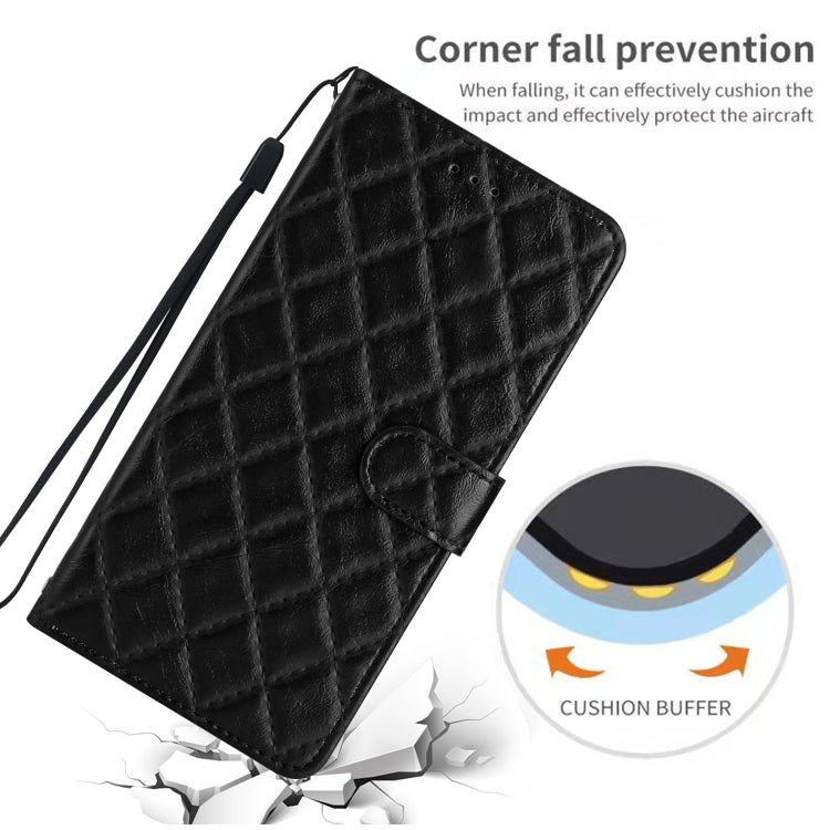 For iPhone 16 Rhombus Lattice Texture Leather Phone Case(Black) - iPhone 16 Cases by buy2fix | Online Shopping UK | buy2fix