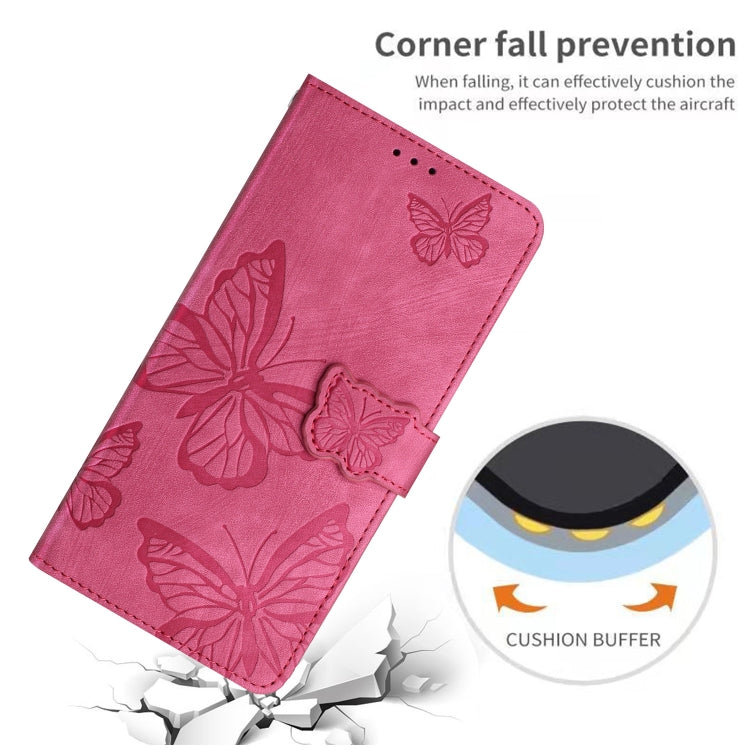 For iPhone 16 Pro Skin-feel Embossed Butterfly Leather Phone Case(Rose Red) - iPhone 16 Pro Cases by buy2fix | Online Shopping UK | buy2fix