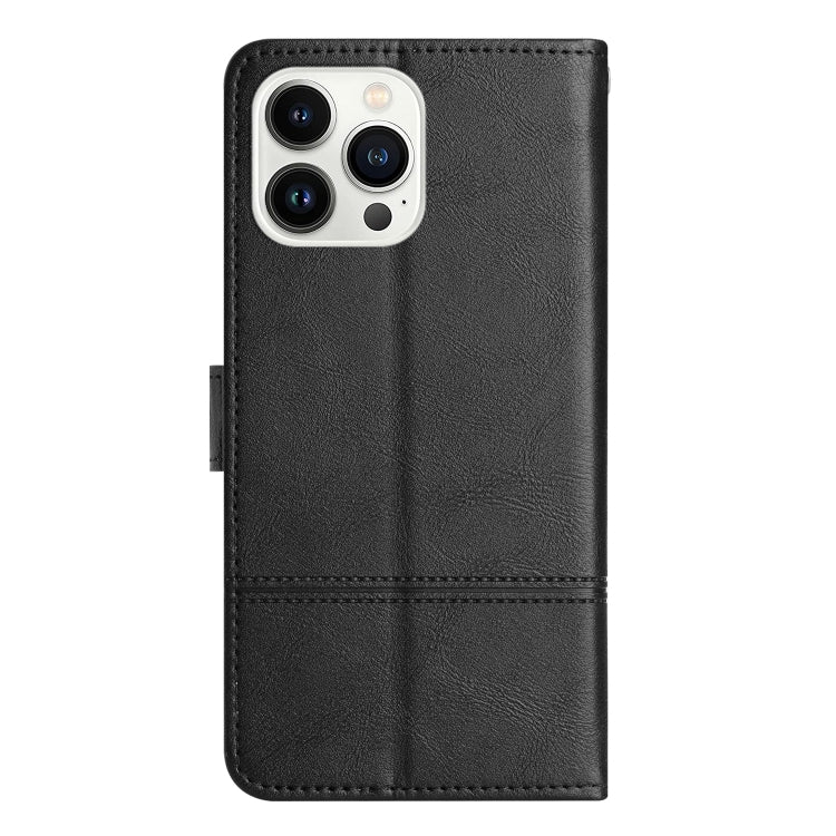 For iPhone 16 Pro Max Cowhide Texture Stitching Leather Phone Case(Black) - iPhone 16 Pro Max Cases by buy2fix | Online Shopping UK | buy2fix