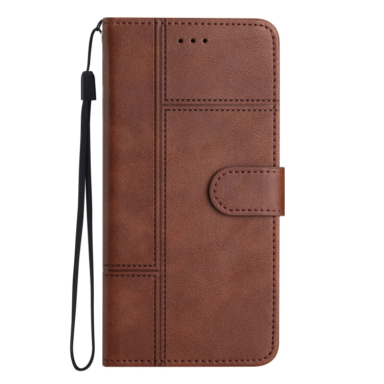 For iPhone 16 Cowhide Texture Stitching Leather Phone Case(Coffee) - iPhone 16 Cases by buy2fix | Online Shopping UK | buy2fix