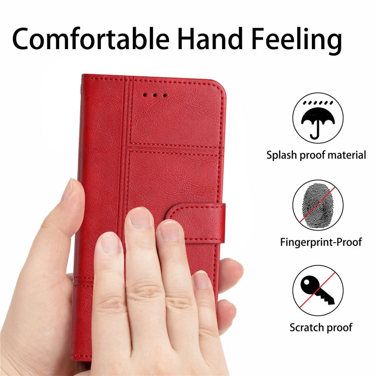 For iPhone 16 Cowhide Texture Stitching Leather Phone Case(Red) - iPhone 16 Cases by buy2fix | Online Shopping UK | buy2fix