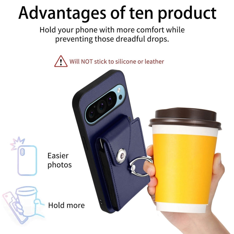 For Google Pixel 9 / 9 Pro Organ Card Bag Ring Holder Phone Case(Blue) - Google Cases by buy2fix | Online Shopping UK | buy2fix