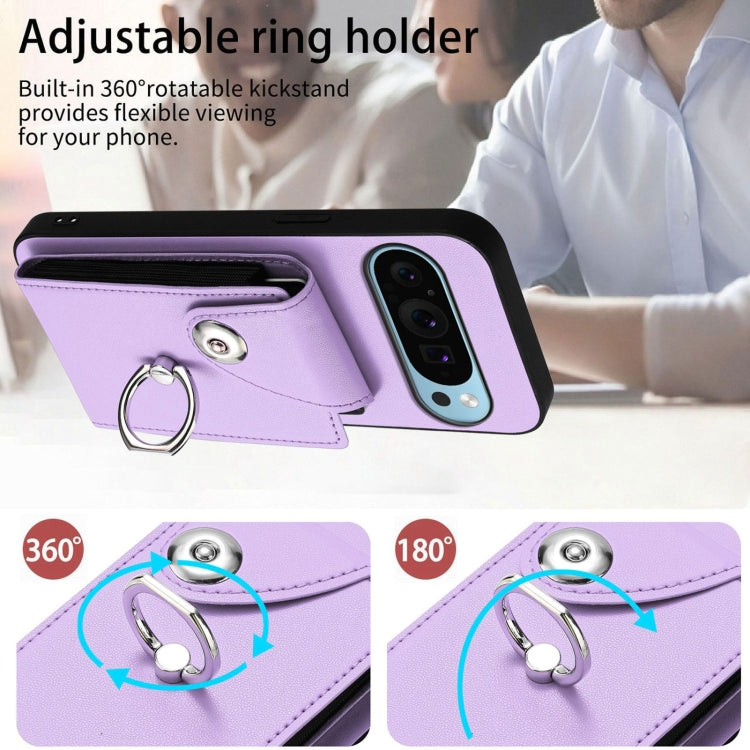 For Google Pixel 9 / 9 Pro Organ Card Bag Ring Holder Phone Case(Purple) - Google Cases by buy2fix | Online Shopping UK | buy2fix