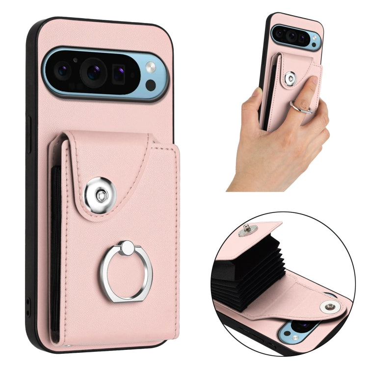 For Google Pixel 9 / 9 Pro Organ Card Bag Ring Holder Phone Case(Pink) - Google Cases by buy2fix | Online Shopping UK | buy2fix