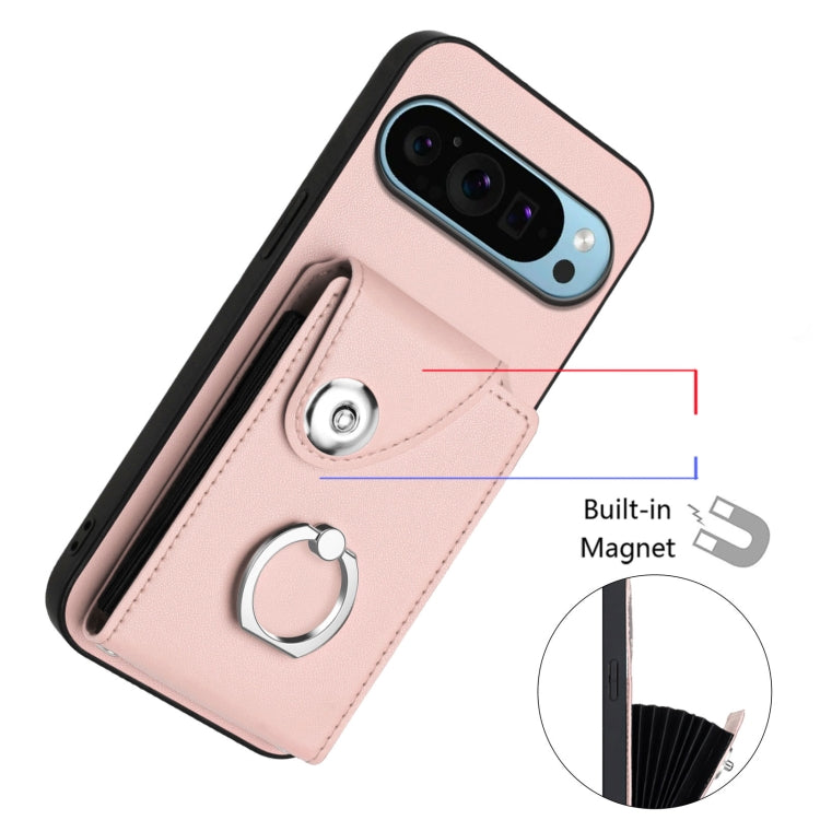 For Google Pixel 9 / 9 Pro Organ Card Bag Ring Holder Phone Case(Pink) - Google Cases by buy2fix | Online Shopping UK | buy2fix