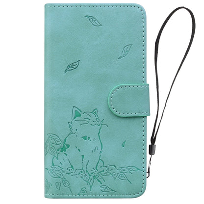 For iPhone 16 Pro Max Cute Cat Embossed Leather Phone Case(Green) - iPhone 16 Pro Max Cases by buy2fix | Online Shopping UK | buy2fix