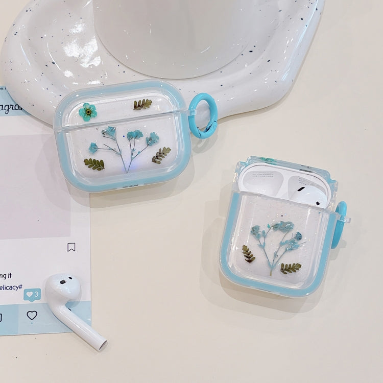 For AirPods Pro Glitter Starry Epoxy Dried Flowers Earbuds Box TPU Case(Light Blue) - For AirPods Pro by buy2fix | Online Shopping UK | buy2fix