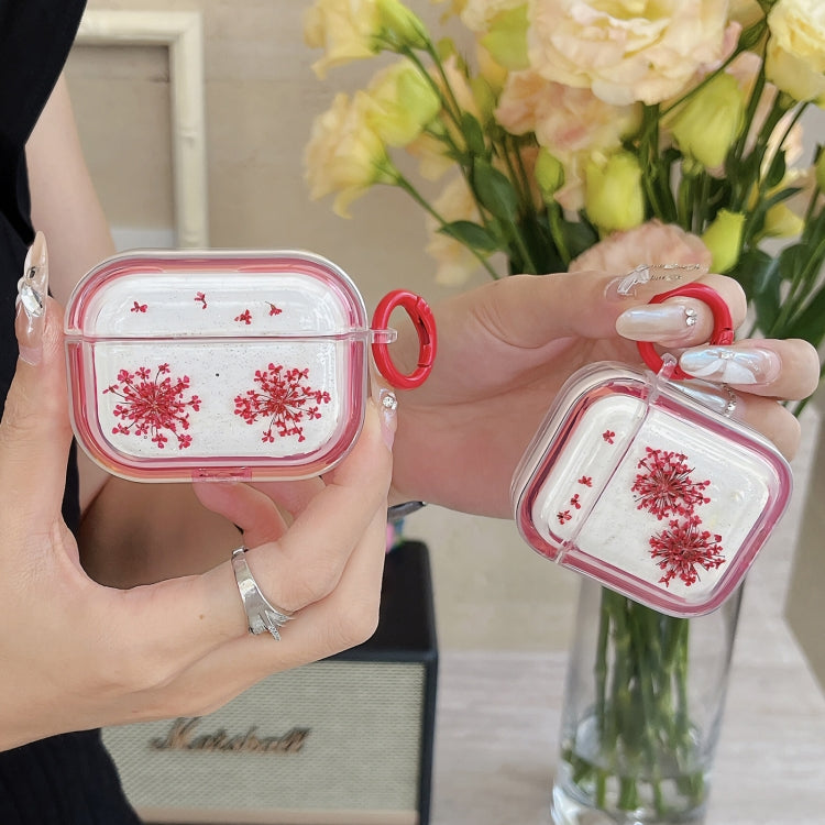 For AirPods Pro 2 Glitter Snowflake Epoxy Dried Flowers Earbuds Box TPU Case(Red) - For AirPods Pro 2 by buy2fix | Online Shopping UK | buy2fix