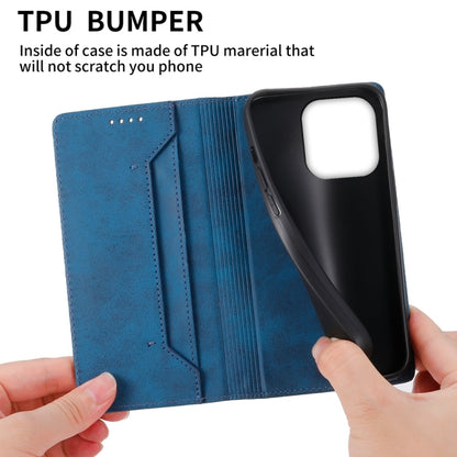 For iPhone 16 Pro Business Solid Color Magnetic RFID Leather Phone Case(Blue) - iPhone 16 Pro Cases by buy2fix | Online Shopping UK | buy2fix