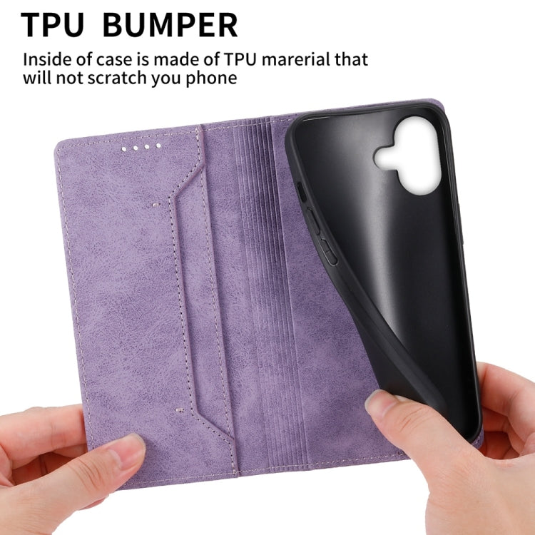 For iPhone 16 Plus Business Solid Color Magnetic RFID Leather Phone Case(Purple) - iPhone 16 Plus Cases by buy2fix | Online Shopping UK | buy2fix